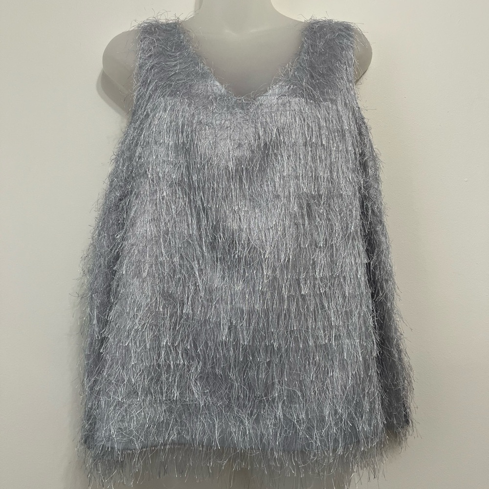 Grey Sleeveless Fuzzy Top